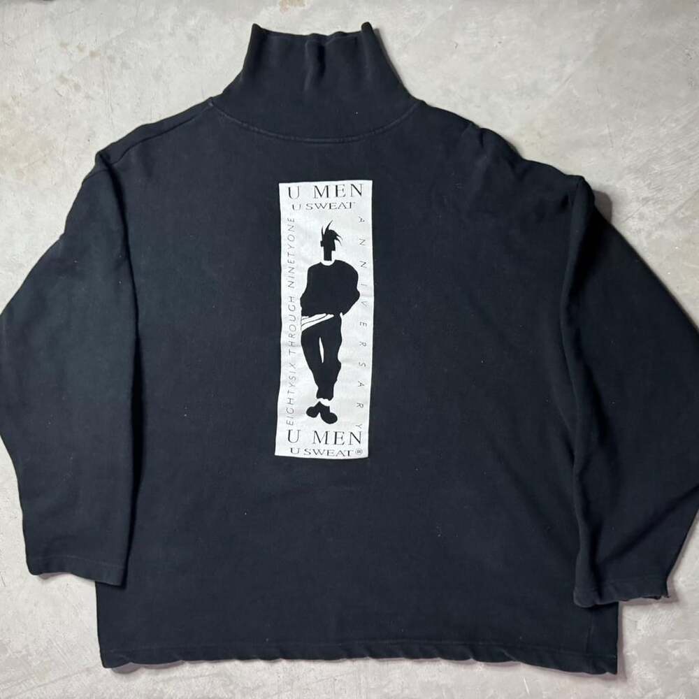 U Men U Sweat Mock Neck Long Sleeve Black Graphic